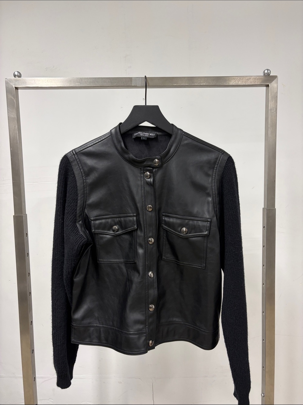 Central Park West Women’s Faux Leather Knit Jacket